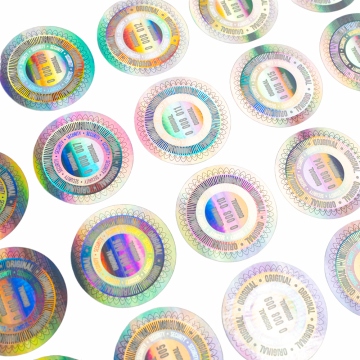 Ein Paar zertifizierte, nummerierte Hologramm-Siegel mit UV-Schutzelement 