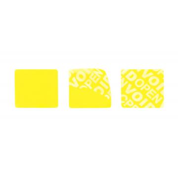 Unresidualer gelber viereckiger VOID Aufkleber mit der hohen Kohärenz 20x20mm