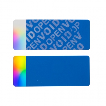 Blaue unresiduelle VOID Rechteckplombe mit einem sauberen silbernen Hologramm 50x20mm