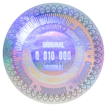 Ein Paar zertifizierte, nummerierte Hologramm-Siegel mit UV-Schutzelement 