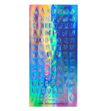Dekorativer holografischer Set von Buchstaben und Zeichen 11mm